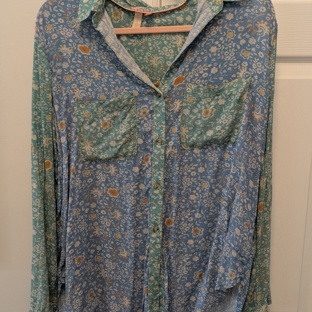 Pilcro Teal Floral Patterned Shirt